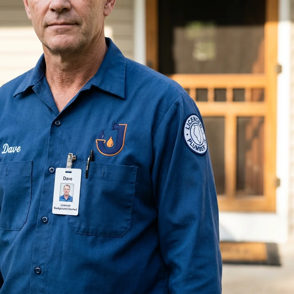 Licensed plumber showing ID badge in Lewistown, IL