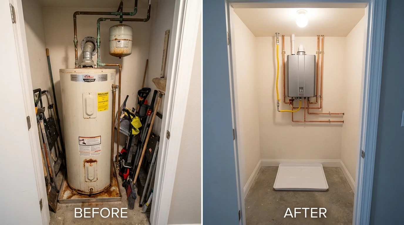 Tank water heater versus wall-mounted tankless unit comparison for Lewistown, IL homeowners